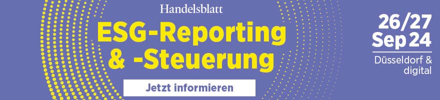 Banner der Handelsblatt-Tagung „ESG-Reporting & Steuerung“ am 26. und 27. September