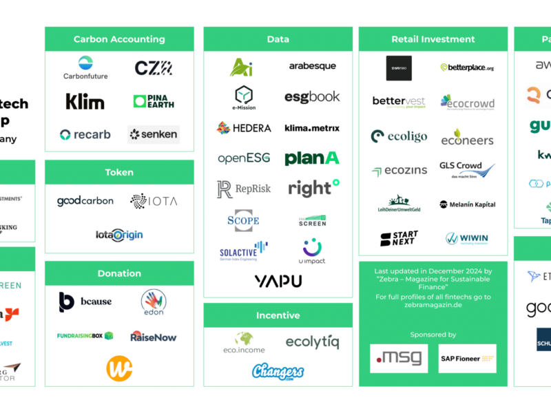 Sustainable Fintech Germany Map von „Zebra – Magazin für Sustainable Finance“. Zuletzt aktualisiert im Dezember 2024. Diese Infografik dürft ihr gerne herunterladen und teilen.